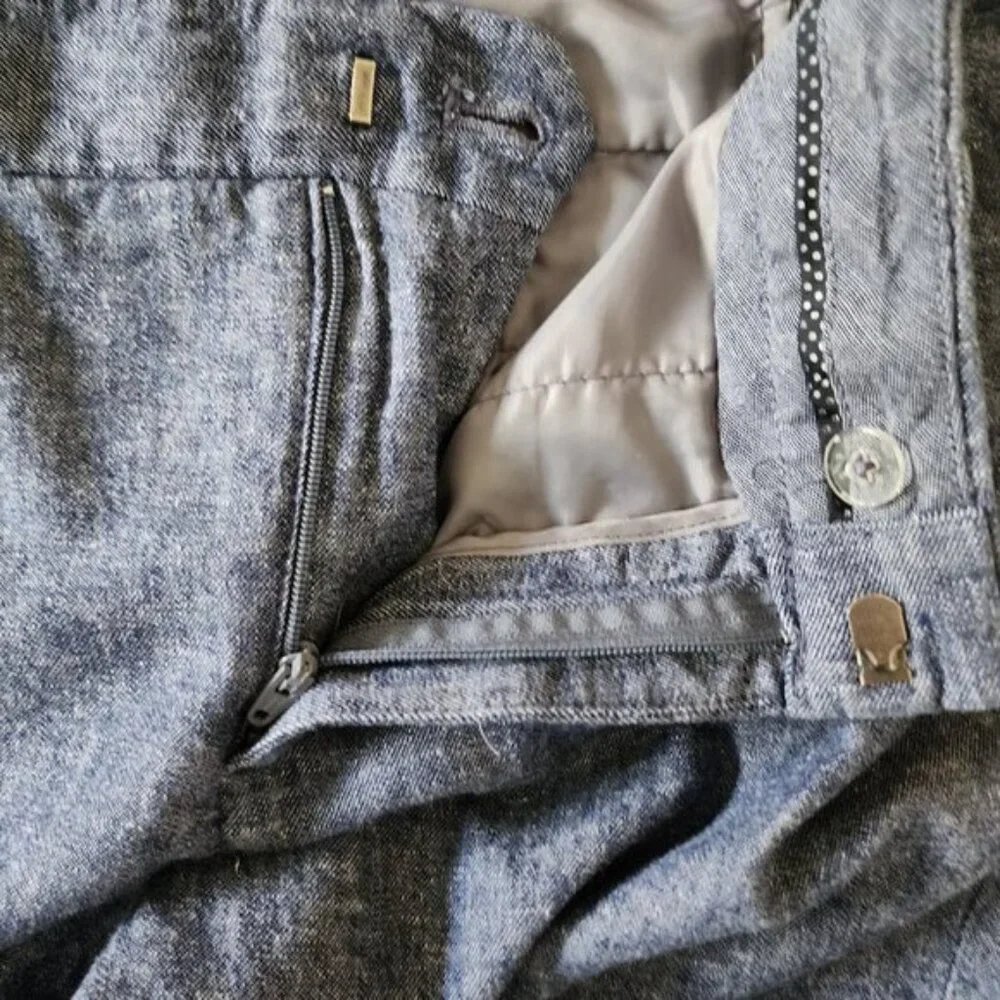 Banana Republic Blue Chambray Linen Cotton Mid Rise Avery Ankle Pant